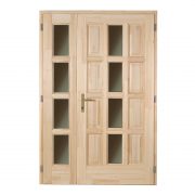 Ámor középen üveges kétszárnyú fenyő bejárati ajtó