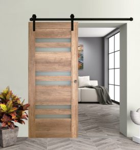 Zánka laminált felületű Country Tölgy tolóajtó fekete síntakaróval