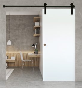 Fehér HDF tolóajtó fekete sínnel