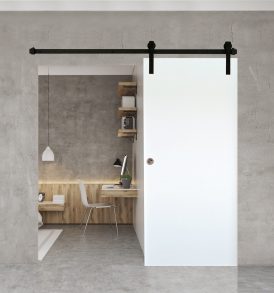 Fehér HDF tolóajtó fekete sínnel